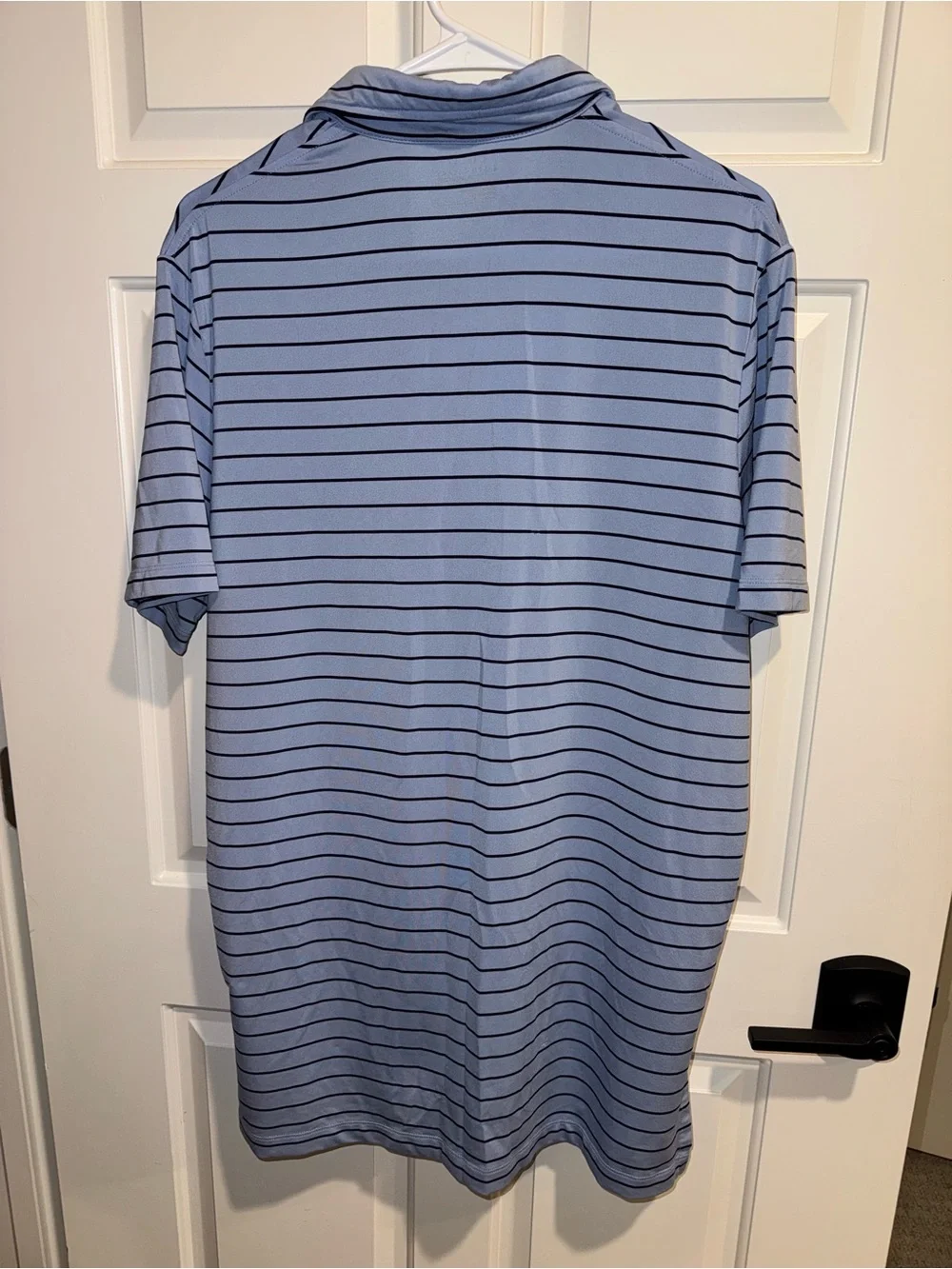 Ralph Lauren Performance Light Blue Striped Polo with Red Logo Medium